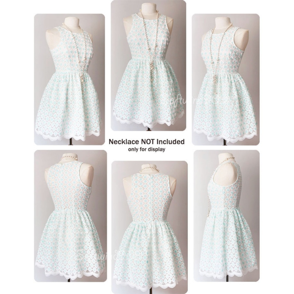 Ivory Blue Floral Embroidery Scallop Skater Dress - Picture 7 of 8